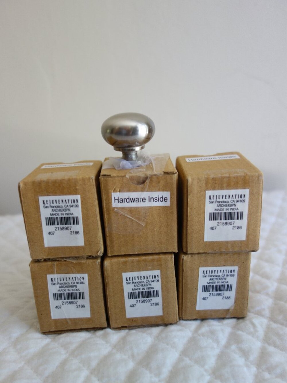 6 New in Boxes REJUVENATION Satin Nickle Round Cabinet Knobs